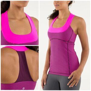 Lululemon Scoop Neck Athletic Tank Top Pink With Striped Size Small